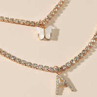 Thumbnail for Chic Layered Rhinestone Inlaid Butterfly Initial Letter Pendant Choker Necklace Set - ArtGalleryZen