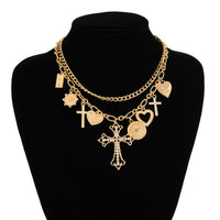 Thumbnail for chic layered rhinestone inlaid cross heart pendant necklace-artgalleryzen