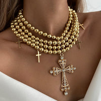 Thumbnail for Chic Layered Rhinestone Inlaid Cross Pendant Ball Chain Necklace - ArtGalleryZen