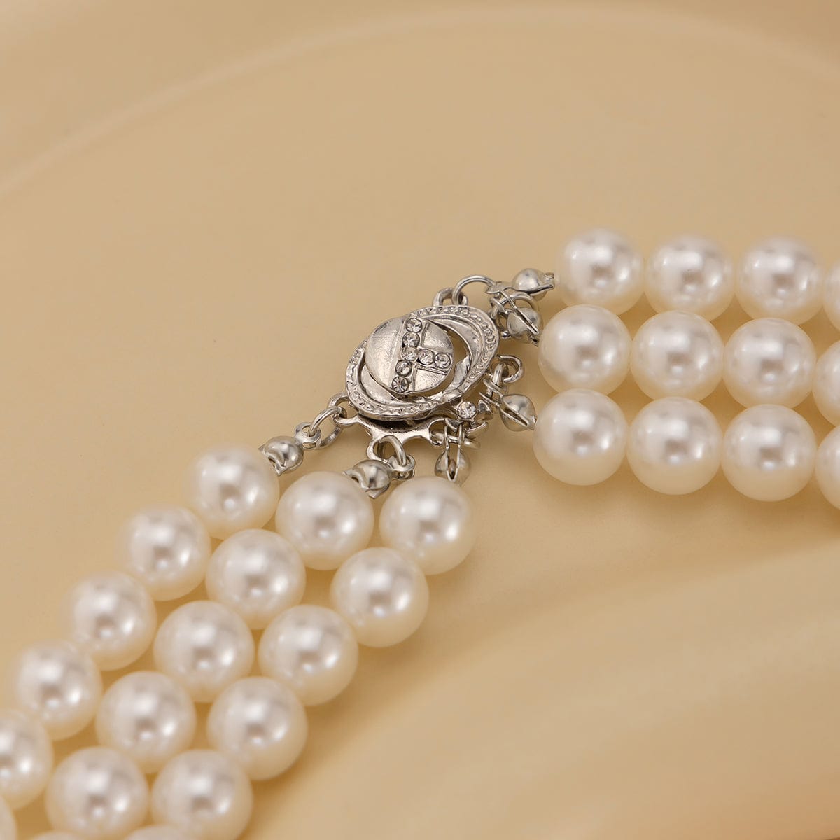 Chic Layered Rhinestone Inlaid Saturn Charm Pearl Chain Choker Necklace - ArtGalleryZen