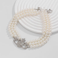 Thumbnail for Chic Layered Rhinestone Inlaid Saturn Charm Pearl Chain Choker Necklace - ArtGalleryZen