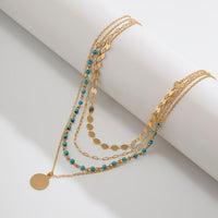 Thumbnail for Chic Layered Round Disk Pendant Turquoise Chain Necklace Set - ArtGalleryZen