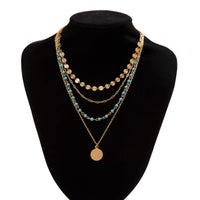 Thumbnail for Chic Layered Round Disk Pendant Turquoise Chain Necklace Set - ArtGalleryZen