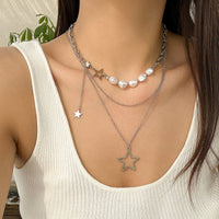 Thumbnail for Bohemia Layered Starry Pendant Pearl Chain Necklace Set - ArtGalleryZen