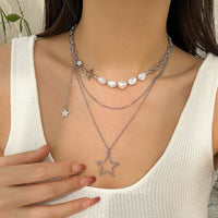 Thumbnail for Bohemia Layered Starry Pendant Pearl Chain Necklace Set - ArtGalleryZen