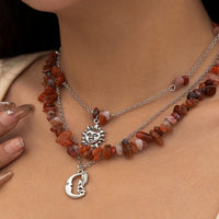 Thumbnail for Chic Layered Sun Moon Pendant Turquoise Stone Stackable Necklace Set - ArtGalleryZen
