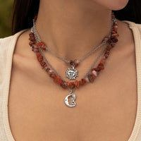 Thumbnail for Chic Layered Sun Moon Pendant Turquoise Stone Stackable Necklace Set - ArtGalleryZen