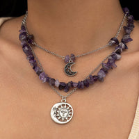Thumbnail for Chic Layered Sun Moon Pendant Turquoise Stone Stackable Necklace Set - ArtGalleryZen