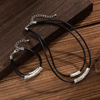 Thumbnail for Chic Layered Textured Cylinder Charm Wax Cord String Necklace Bracelet Set - ArtGalleryZen
