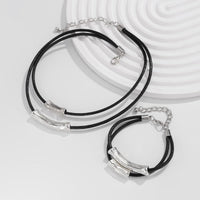 Thumbnail for Chic Layered Textured Cylinder Charm Wax Cord String Necklace Bracelet Set - ArtGalleryZen