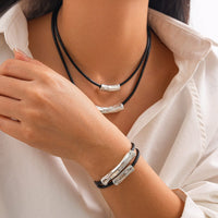 Thumbnail for Chic Layered Textured Cylinder Charm Wax Cord String Necklace Bracelet Set - ArtGalleryZen