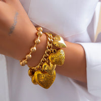 Thumbnail for Chic Layered Textured Heart Tassel Ball Chain Bracelet Set - ArtGalleryZen