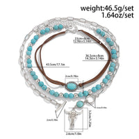 Thumbnail for Chic Layered Toggle Clasp Bull Pendant Turquoise Chain Velvet Necklace Set - ArtGalleryZen