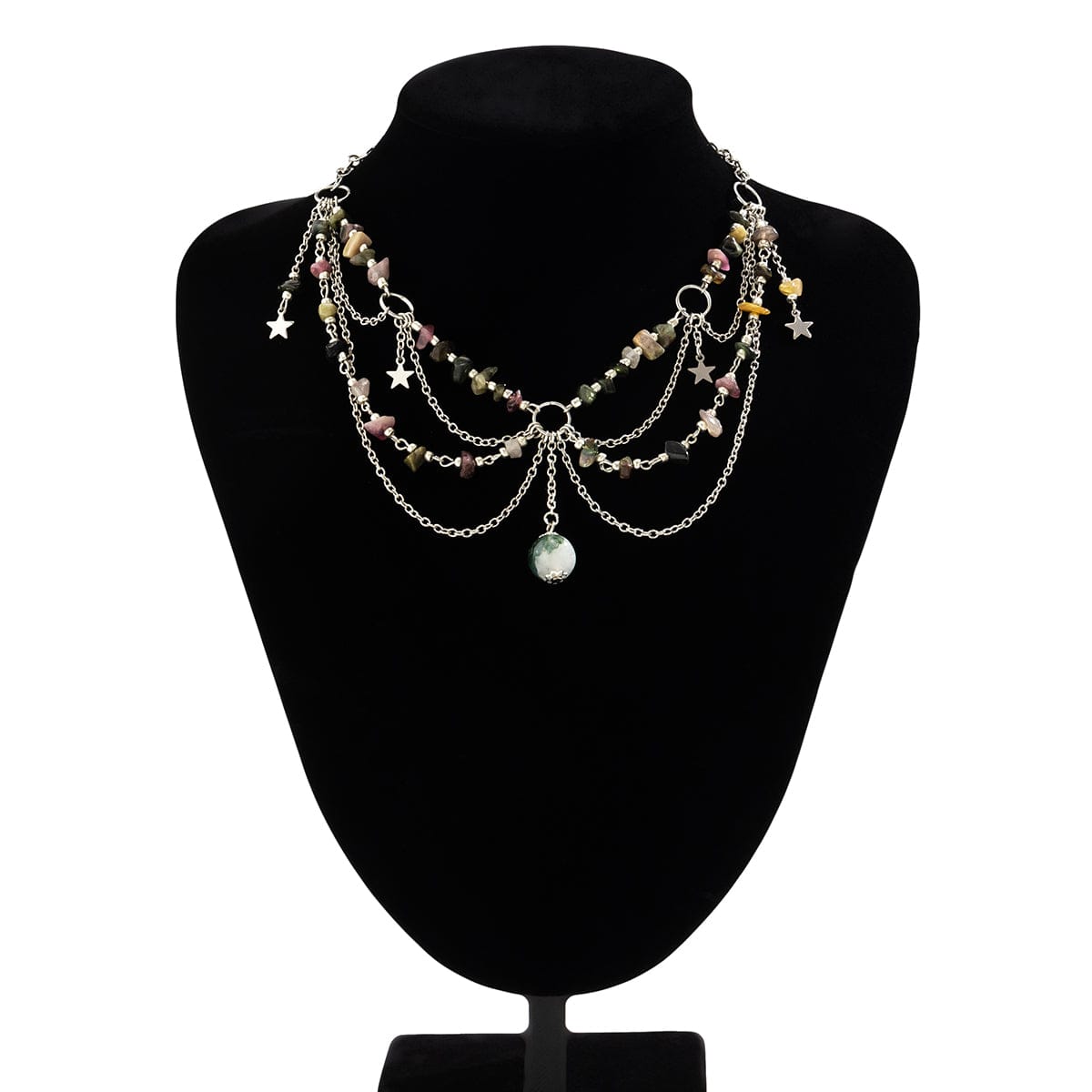 Chic Layered Turquoise Stone Tassel Necklace - ArtGalleryZen