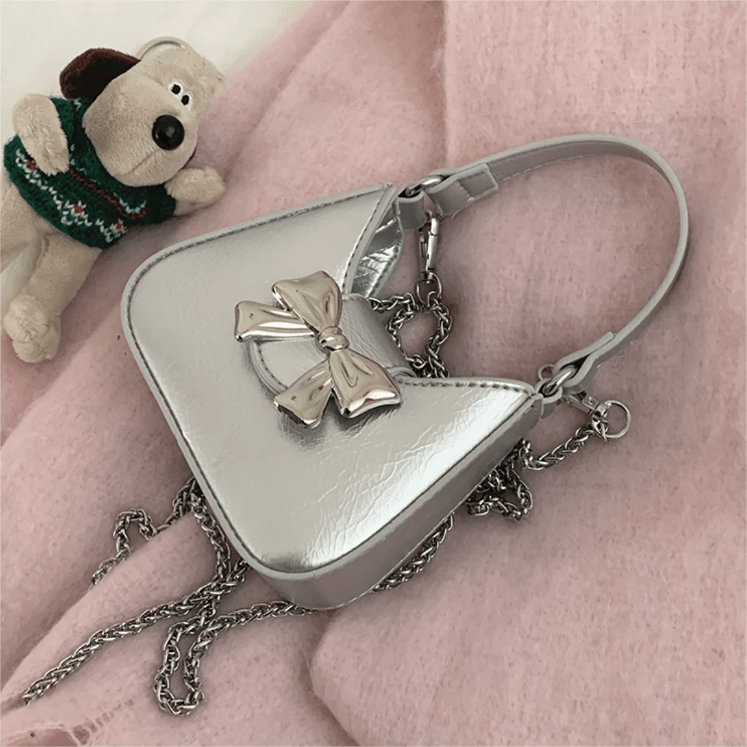 Chic Metallic Bowknot Leather Shoulder Crossbody Bag - ArtGalleryZen