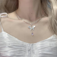 Thumbnail for Chic Natural Pearl Shell Butterfly Pendant Crystal Necklace - ArtGalleryZen