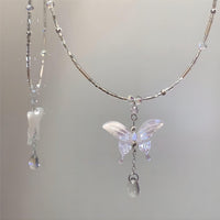 Thumbnail for Chic Natural Pearl Shell Butterfly Pendant Crystal Necklace - ArtGalleryZen
