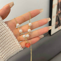 Thumbnail for Chic Natural Stone Peach Pendant Pearl Chain Necklace - ArtGalleryZen