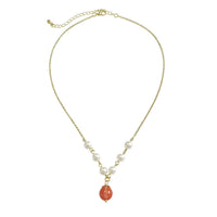 Thumbnail for Chic Natural Stone Peach Pendant Pearl Chain Necklace - ArtGalleryZen