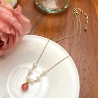 Thumbnail for Chic Natural Stone Peach Pendant Pearl Chain Necklace - ArtGalleryZen