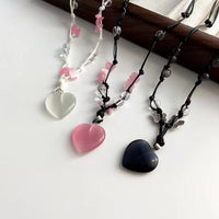 Thumbnail for Chic Opal Heart Pendant Matching Necklace - ArtGalleryZen