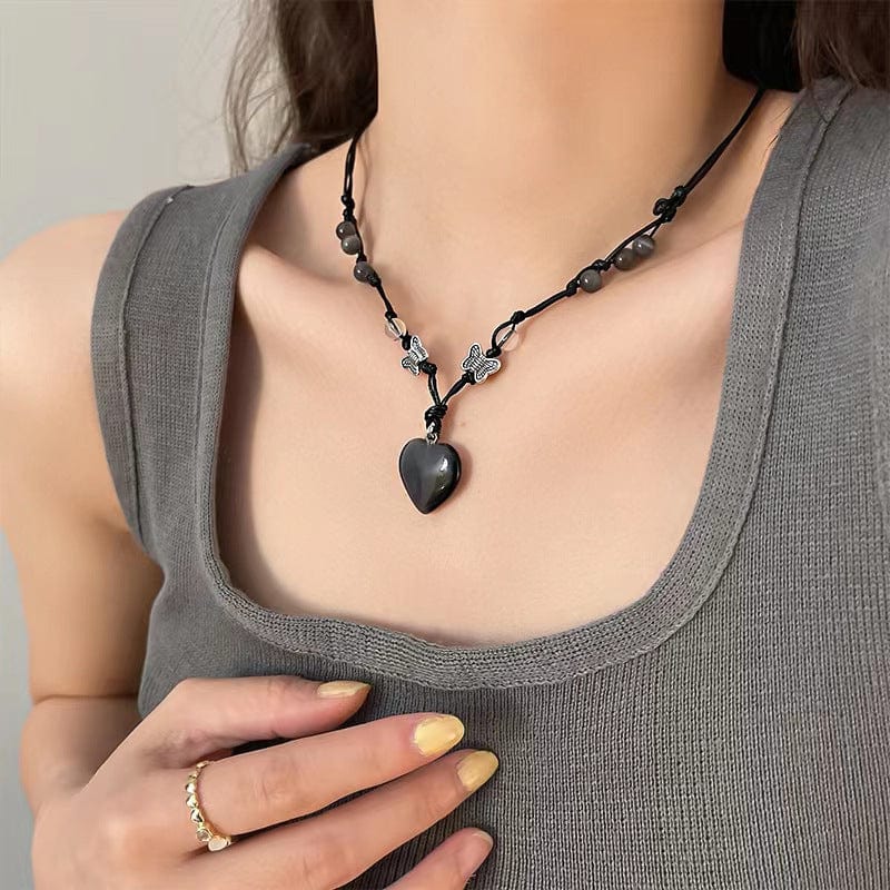Chic Opal Heart Pendant Matching Necklace - ArtGalleryZen
