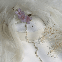 Thumbnail for Chic Peach Blossom Flower Pearl Long Chain Ear Clip Earring - ArtGalleryZen
