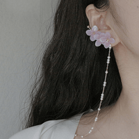 Thumbnail for Chic Peach Blossom Flower Pearl Long Chain Ear Clip Earring - ArtGalleryZen