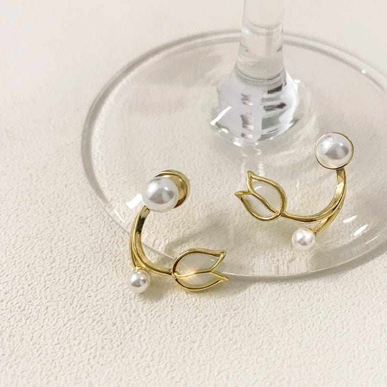 Chic Pearl Charm Opal Tulip Earrings - ArtGalleryZen