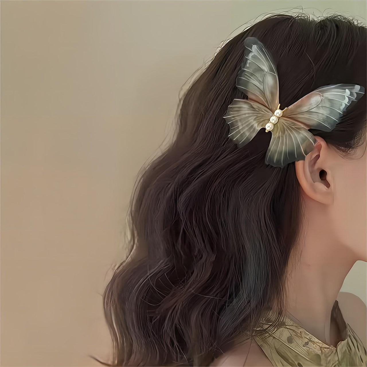 Chic Pearl Charm Sheer Mesh Butterfly Hair Clip - ArtGalleryZen
