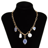 Thumbnail for Chic Pearl Floral Heart Ceramics Pendant Cable Chain Necklace - ArtGalleryZen