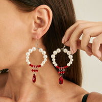Thumbnail for Chic Pearl Hoop Dangle Crystal Blood Drop Earrings - ArtGalleryZen