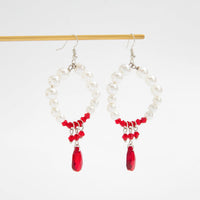 Thumbnail for Chic Pearl Hoop Dangle Crystal Blood Drop Earrings - ArtGalleryZen