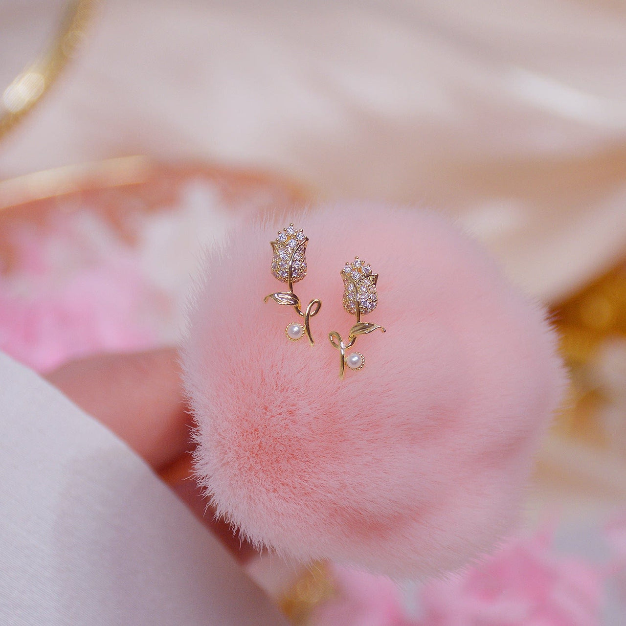 Chic Pearl Inlaid Crystal Tulip Earrings - ArtGalleryZen