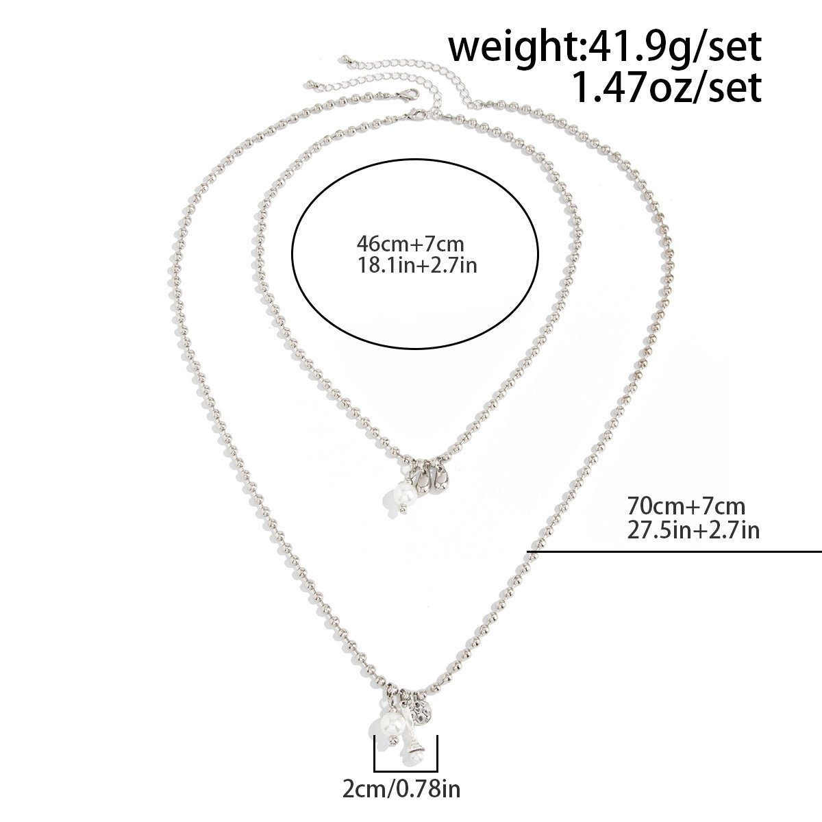 Chic Pearl Round Disk Pendant Ball Chain Necklace Set - ArtGalleryZen