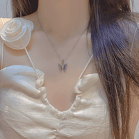 Thumbnail for Chic Pink Blue Gradient Enamel Butterfly Necklace - ArtGalleryZen