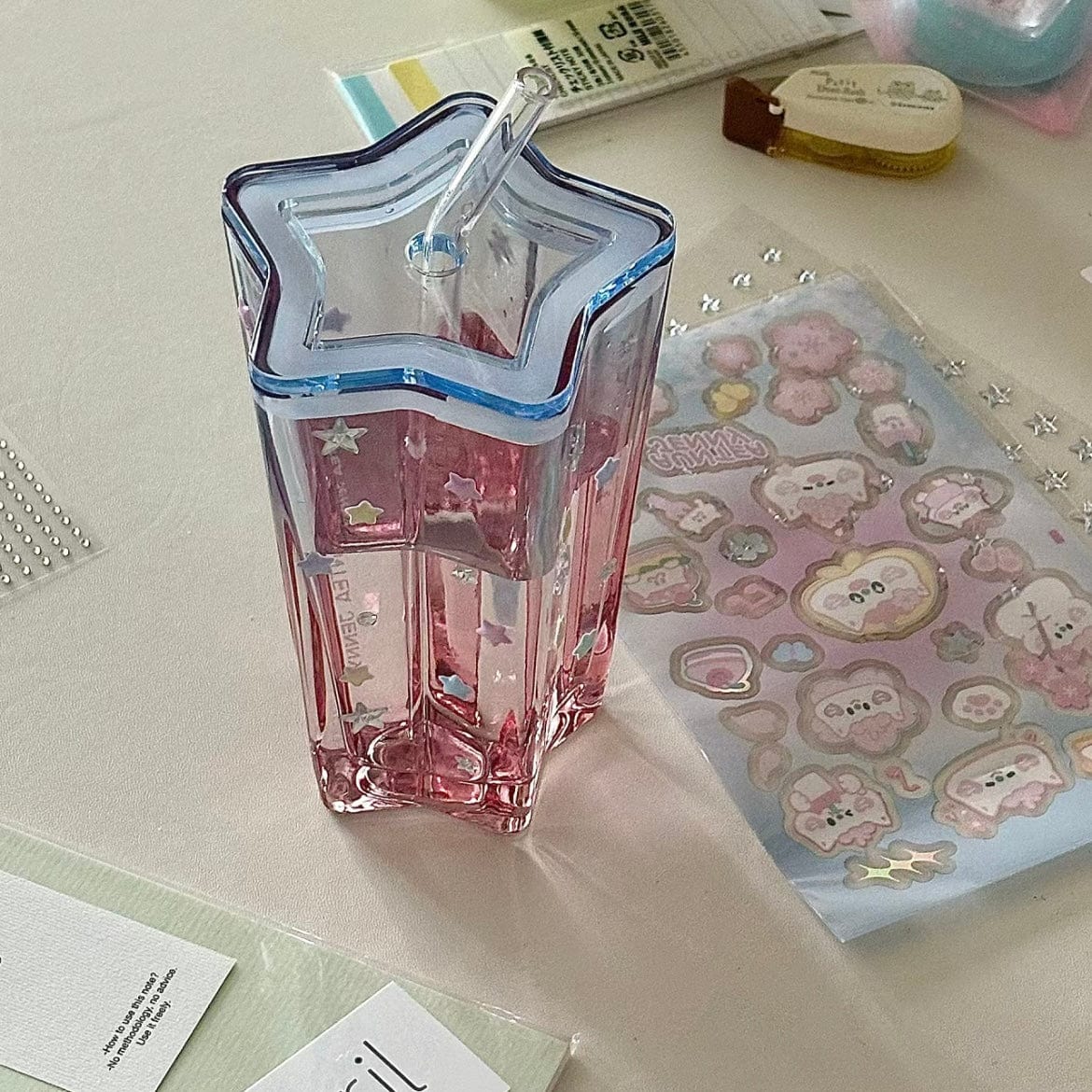 Chic Pink Blue Gradient Lucky Star Crystal Cup - ArtGalleryZen