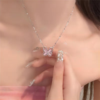 Thumbnail for Chic Pink Cats Eye Stone Butterfly Necklace - ArtGalleryZen