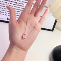 Thumbnail for Chic Pink Crystal Bowknot Heart Necklace - ArtGalleryZen