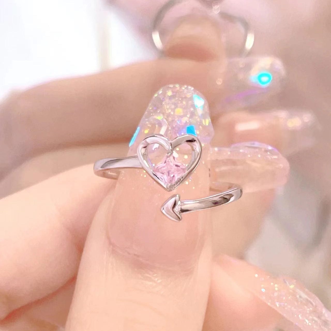 Chic Pink Crystal Devil Heart Ring - ArtGalleryZen