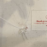 Thumbnail for Chic Pink Crystal Heart Bowknot Pendant Necklace - ArtGalleryZen