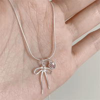 Thumbnail for Chic Pink Crystal Heart Bowknot Pendant Necklace - ArtGalleryZen
