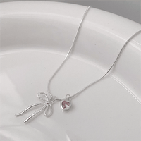 Thumbnail for Chic Pink Crystal Heart Bowknot Pendant Necklace - ArtGalleryZen