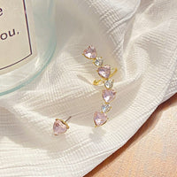 Thumbnail for Chic Pink Crystal Heart Ear Wrap Stud Earrings - ArtGalleryZen