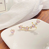 Thumbnail for Chic Pink Crystal Heart Ear Wrap Stud Earrings - ArtGalleryZen
