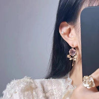 Thumbnail for Chic Pink Crystal Rose Earrings - ArtGalleryZen