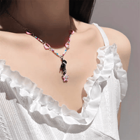 Thumbnail for Chic Pink Heart Star Kitty Pendant Necklace - ArtGalleryZen