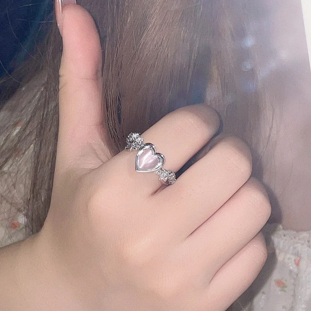 Chic Pink Opal Heart Ring - ArtGalleryZen