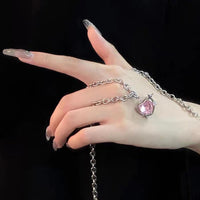 Thumbnail for Chic Pink Rhinestone Heart Pendant Cable Chain Necklace - ArtGalleryZen
