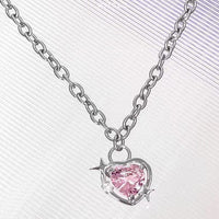 Thumbnail for Chic Pink Rhinestone Heart Pendant Cable Chain Necklace - ArtGalleryZen